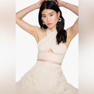 NWT Callahan Knitwear Mimi Ribbed Cropped Halter Tank Top in White